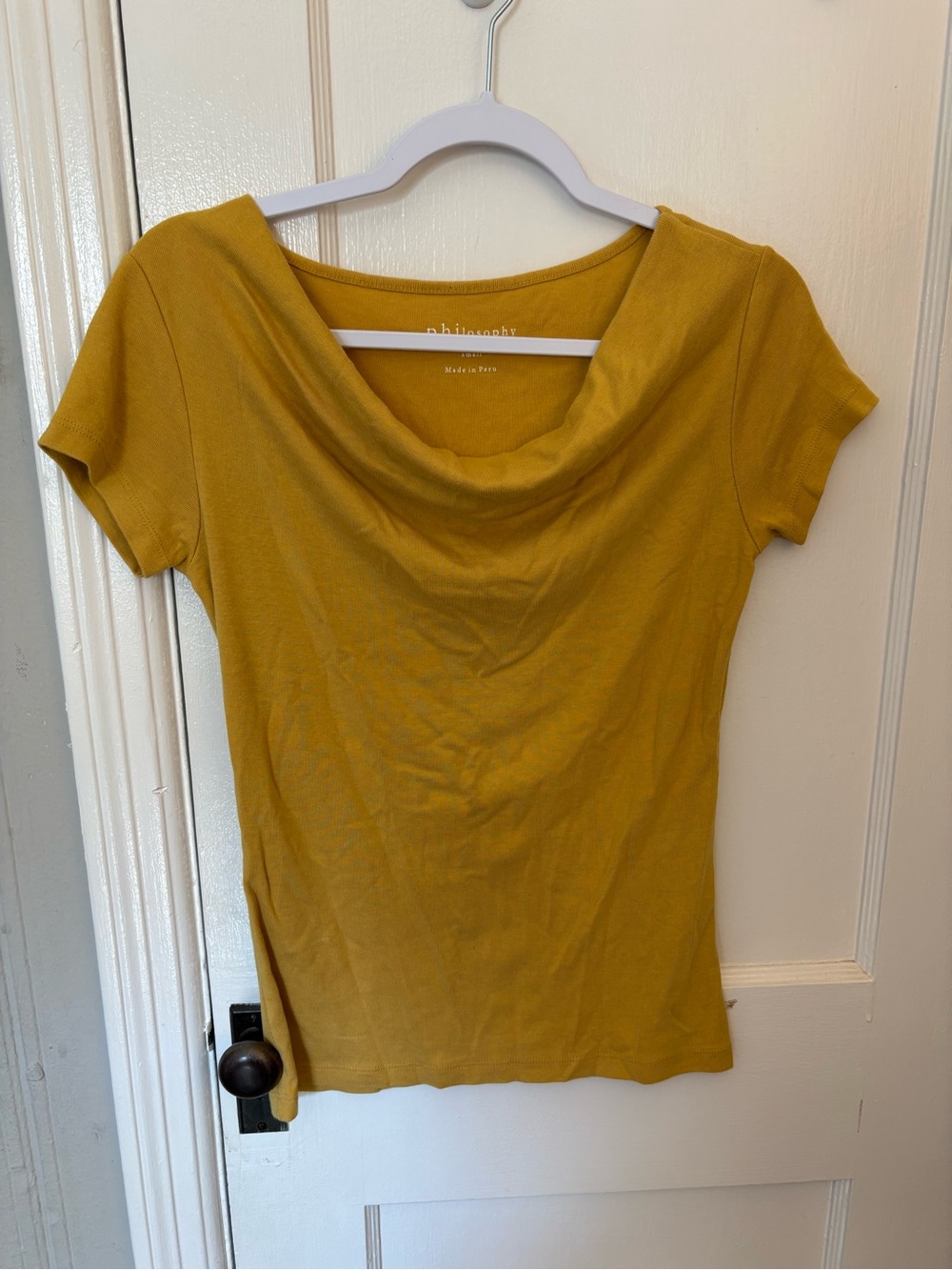 Philosophy Mustard Short Sleeve Cowl Neck Tee